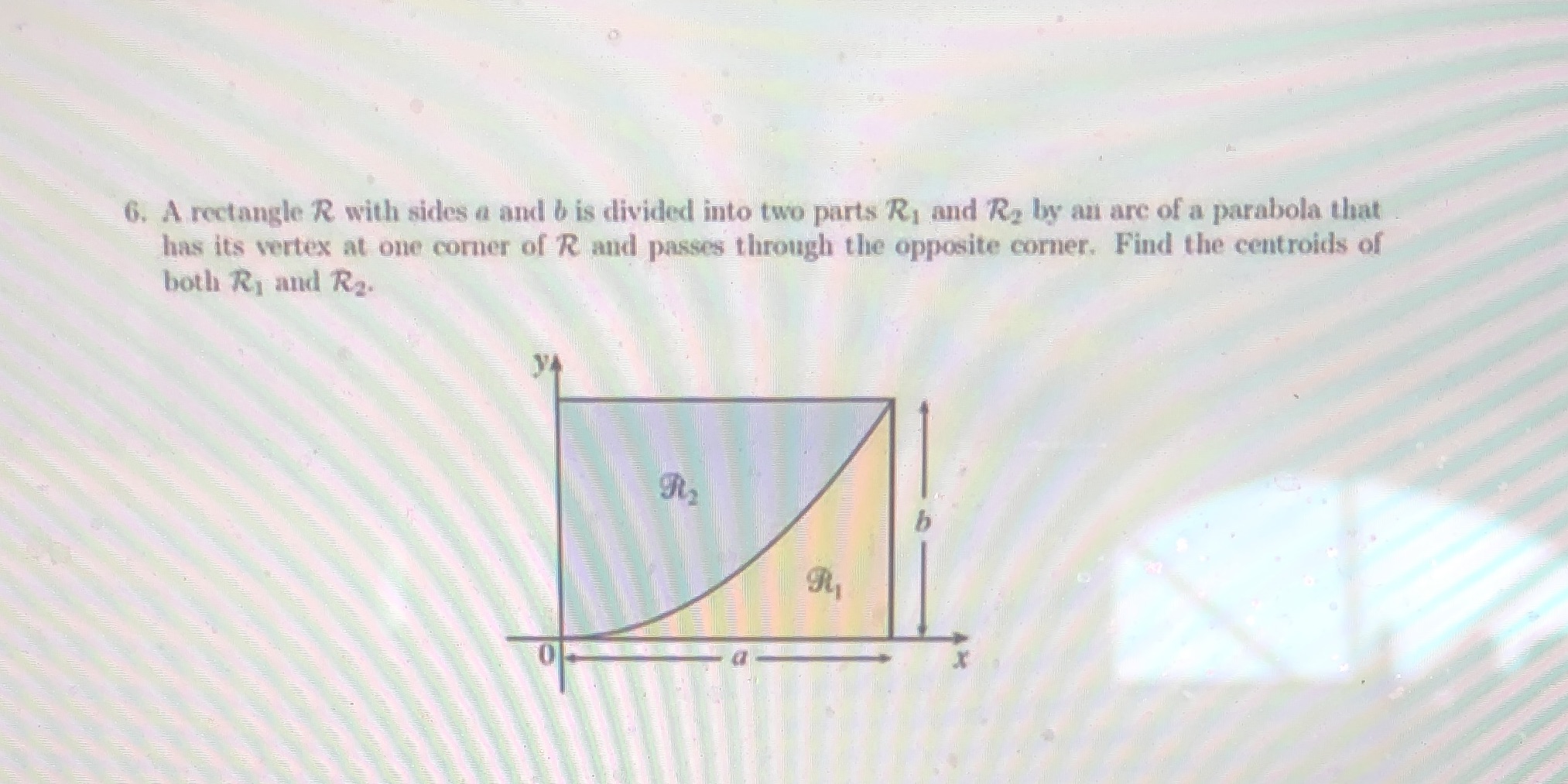 into two parts R, and R2 by an arc of a parabola