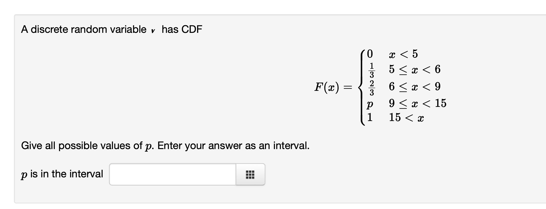 A discrete random variable v has CDF Give all possible values of