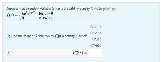  Suppose that a random variable ) has a probability density function