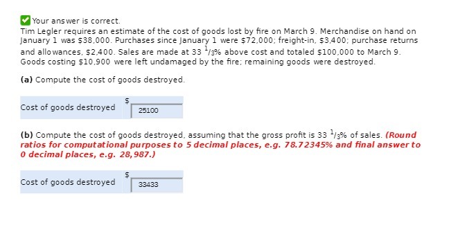 cost of goods lost by fre on March Merchandise on hand on