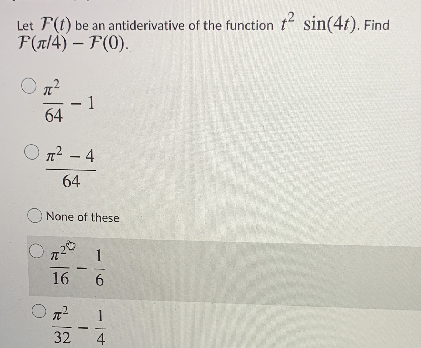 Let P (t) be an antiderivative of the function t P(Tt/4) -