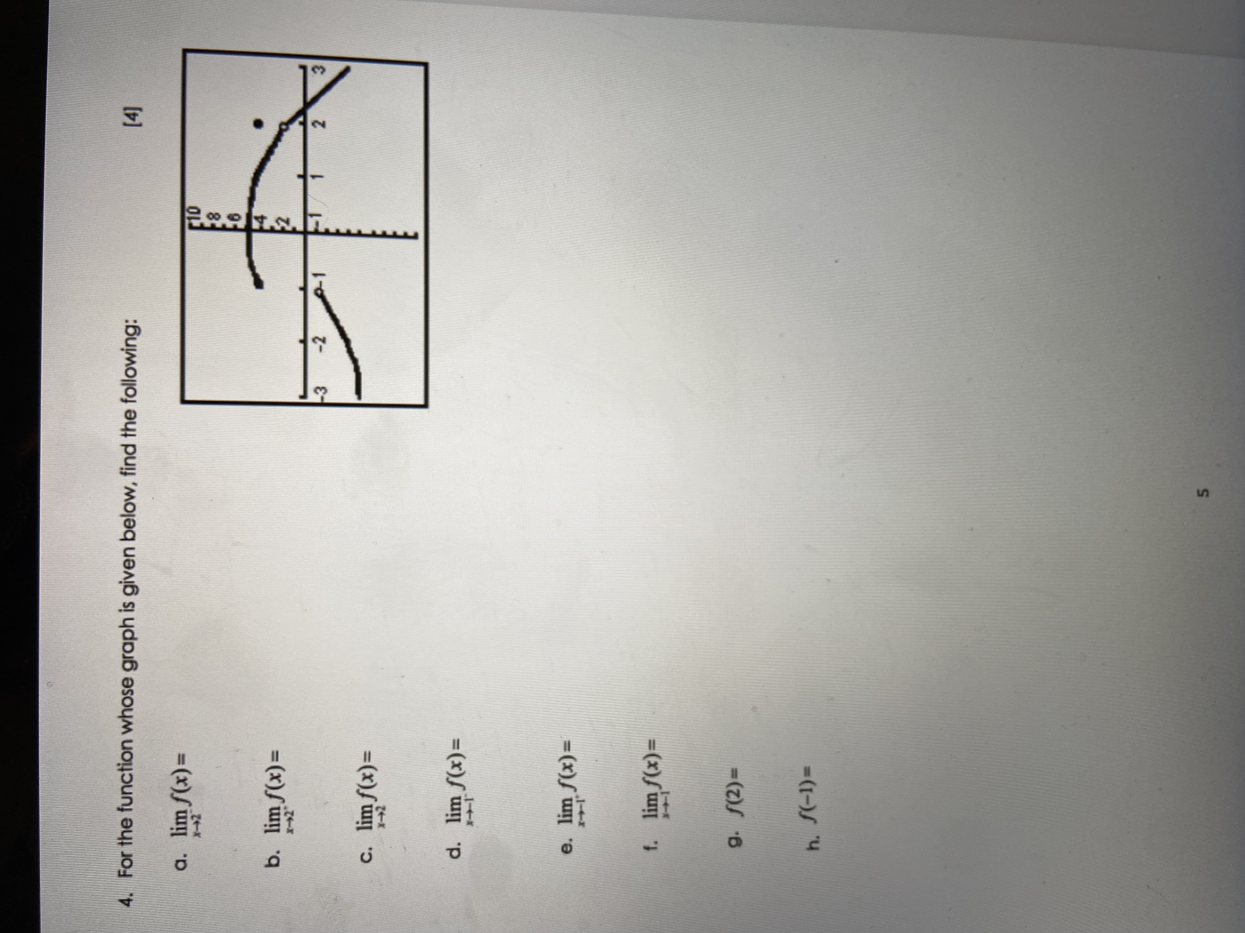 given below, find the following: [4] a. lim f(x) = X-+2" b.