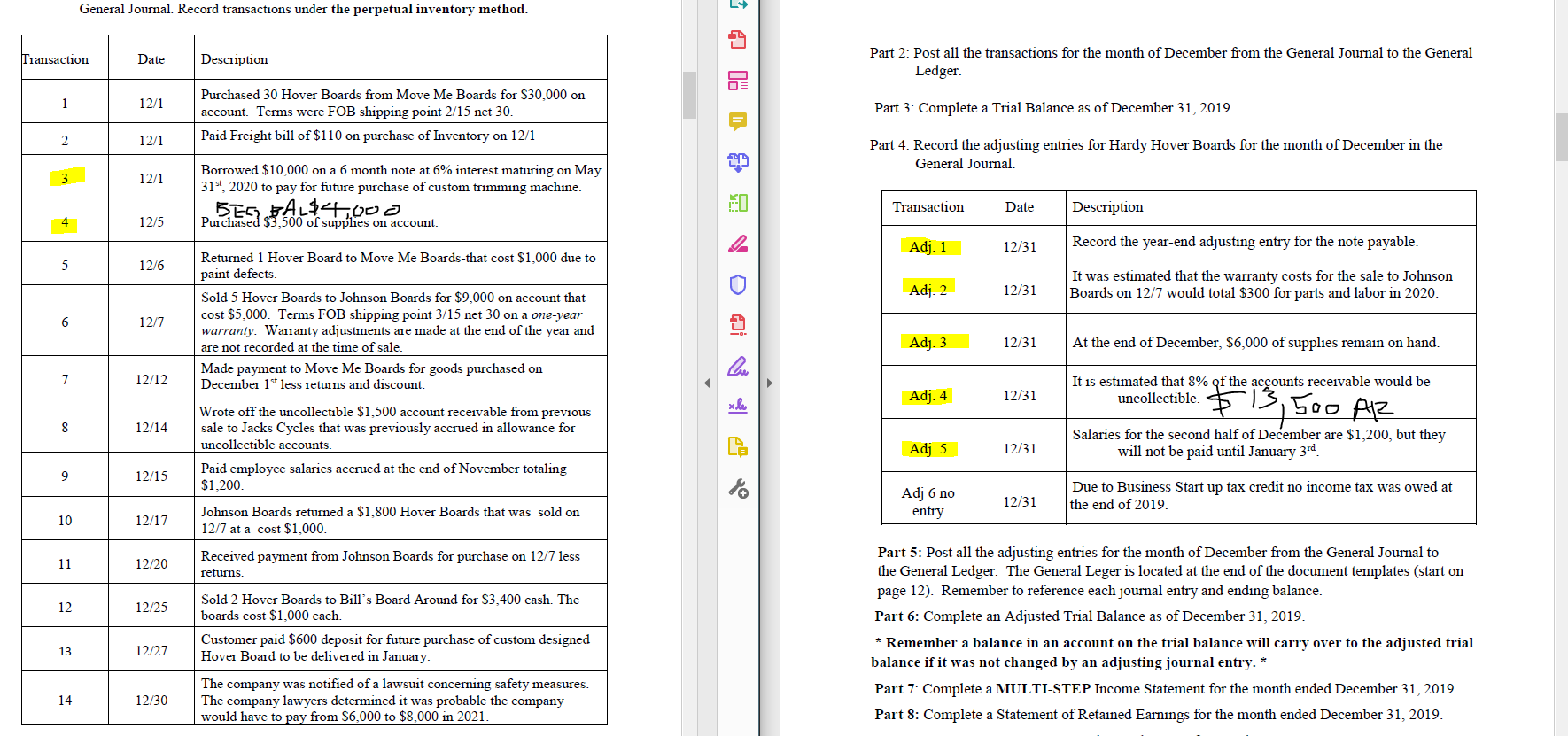 Hello, could someone please help me with the four adjustment entries?
