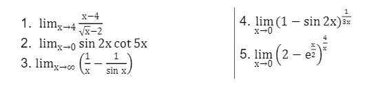 lim(l sin 2x)G 4. 2. limn0 sin 2x cot 5x 5. lim