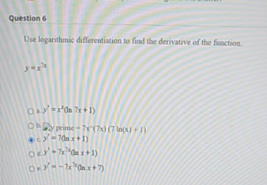 find the derivative of the function. Day' =x (In 7:+1) Ob.Ply prime