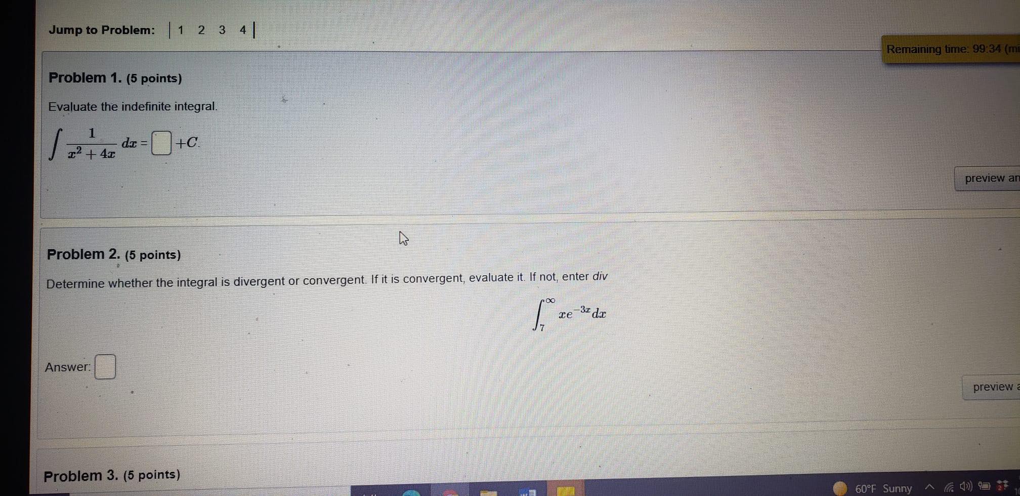 Problem 1. (5 points) Evaluate the indefinite integral. 1 da = 12