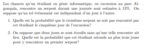 Les chances qu'un tudiant en gnie informatique, en excursion au parc Al-
