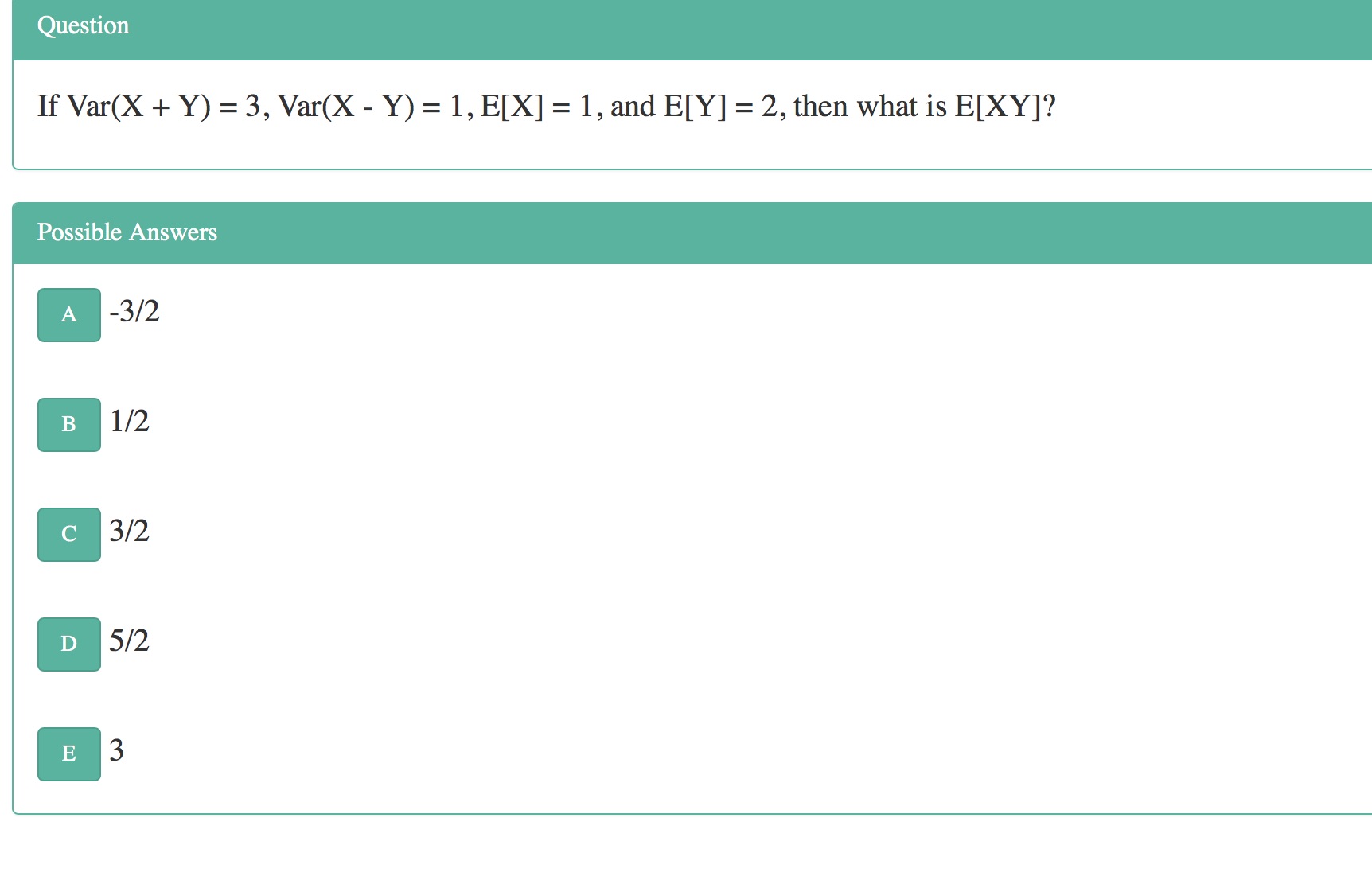 1, E[X] = 1, and E[Y] = 2, then what is E[XY]?