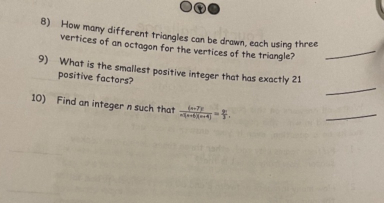 vertices of an octagon for the vertices of the triangle? 9) What