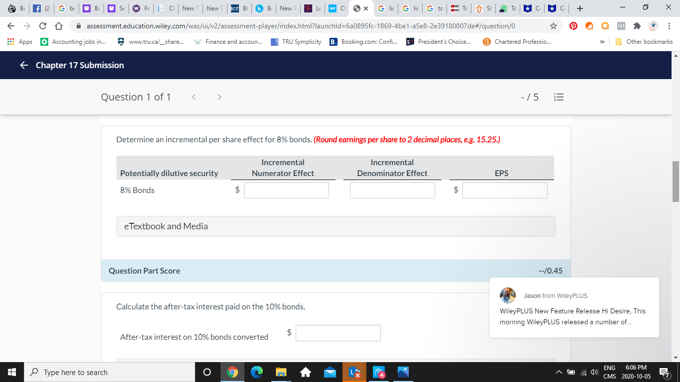 Question 1 of 1 -158 Question Part Score --/0.45 Calculate the income