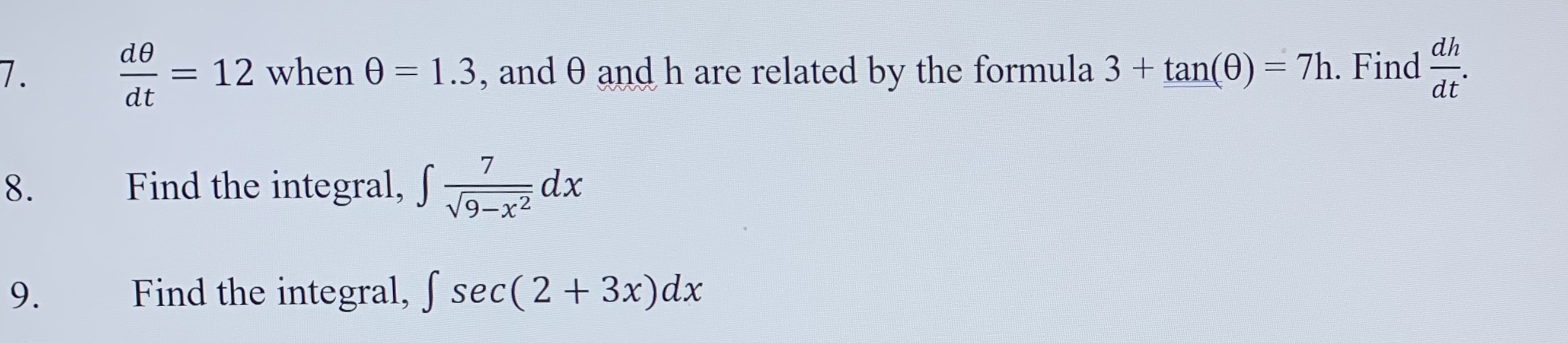 = 12 when 0 = 1.3, and 0 and h are related