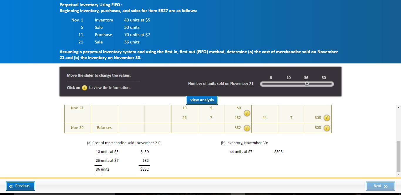 units Assuming a perpetual inventory system and using the first-in, first-out (FIFO)