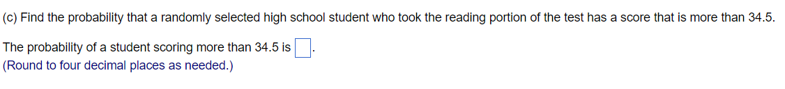 who took the reading portion of the test has a score that