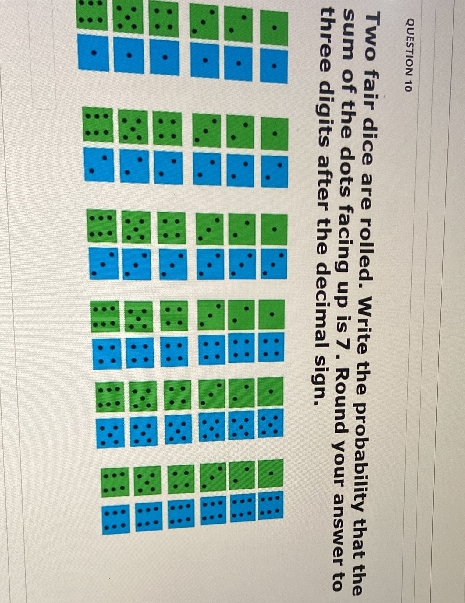the probability that the . ... sum of the dots facing up