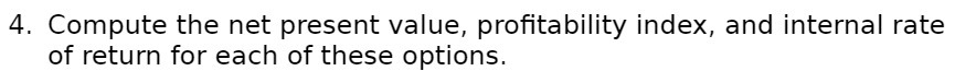  4. Compute the net present value , profitability index , and