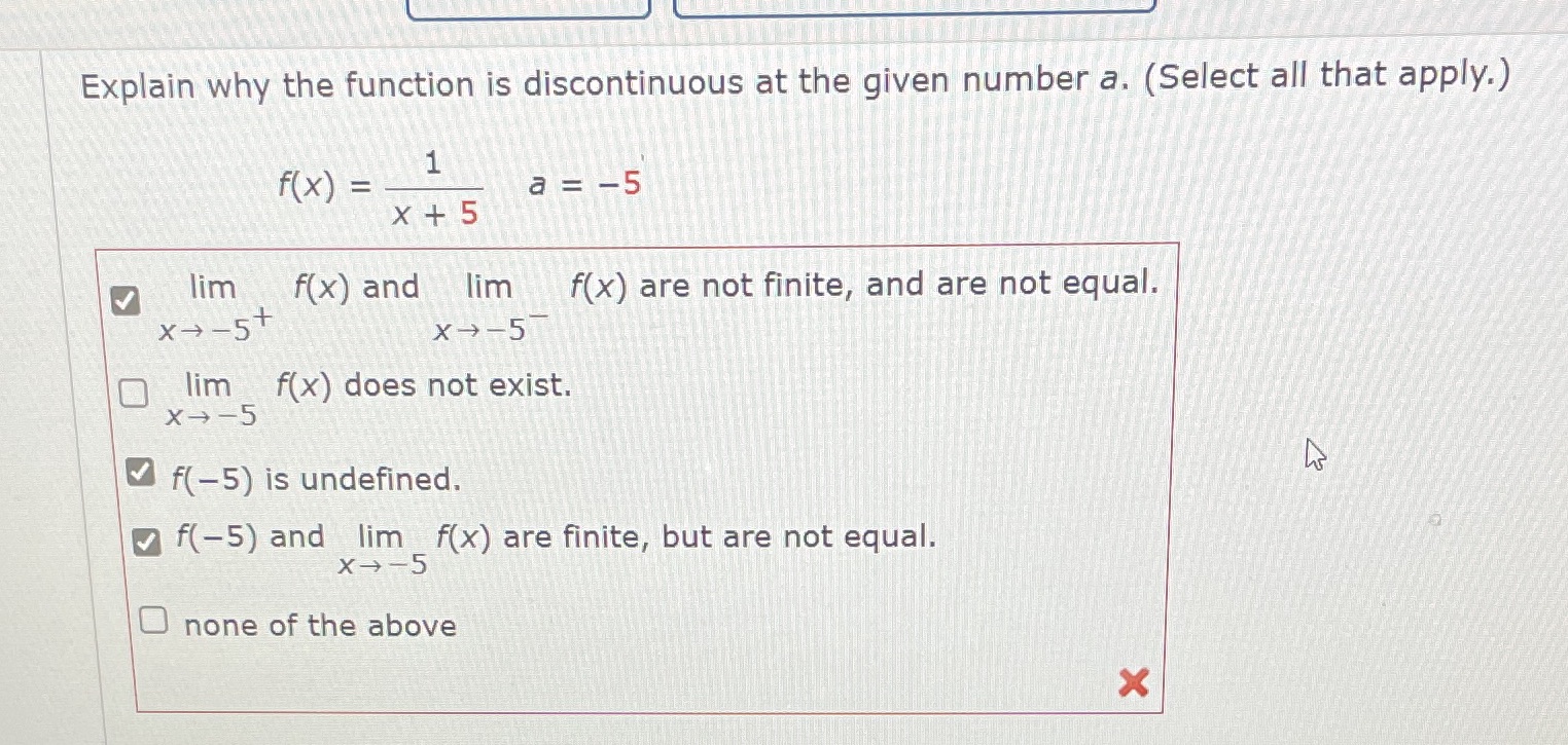  Explain why the function is discontinuous at the given number a.