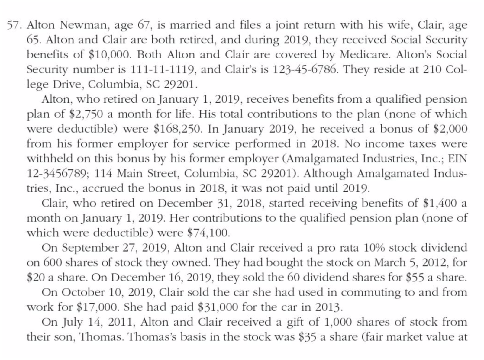 are covered by Medicare. Alton's Social Security number is 111-11-1119, and Clair's