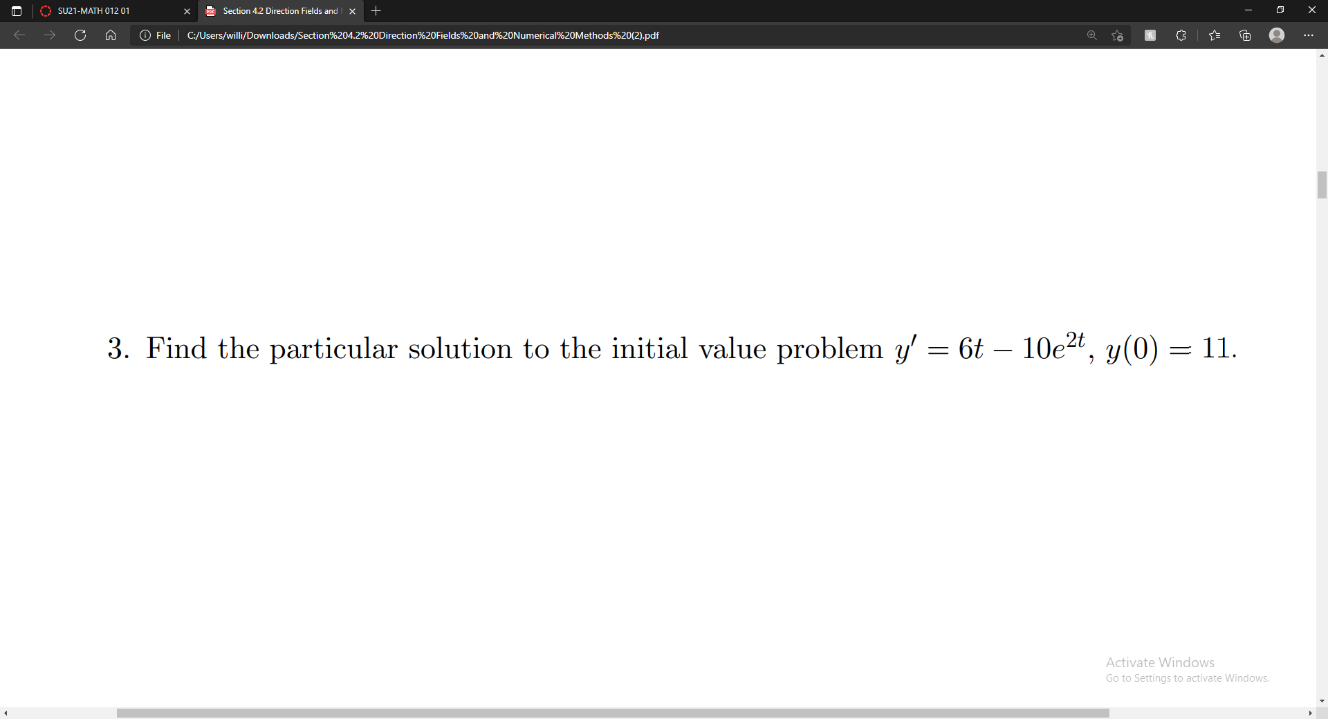  SU21-MATH 012 01 Section 4.2 Direction Fields and I File |