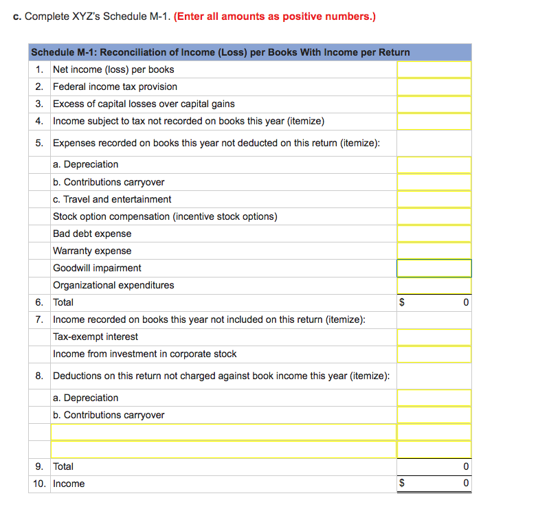 with Important tax Information are provided below. XYZ corp. lnoome statement Book