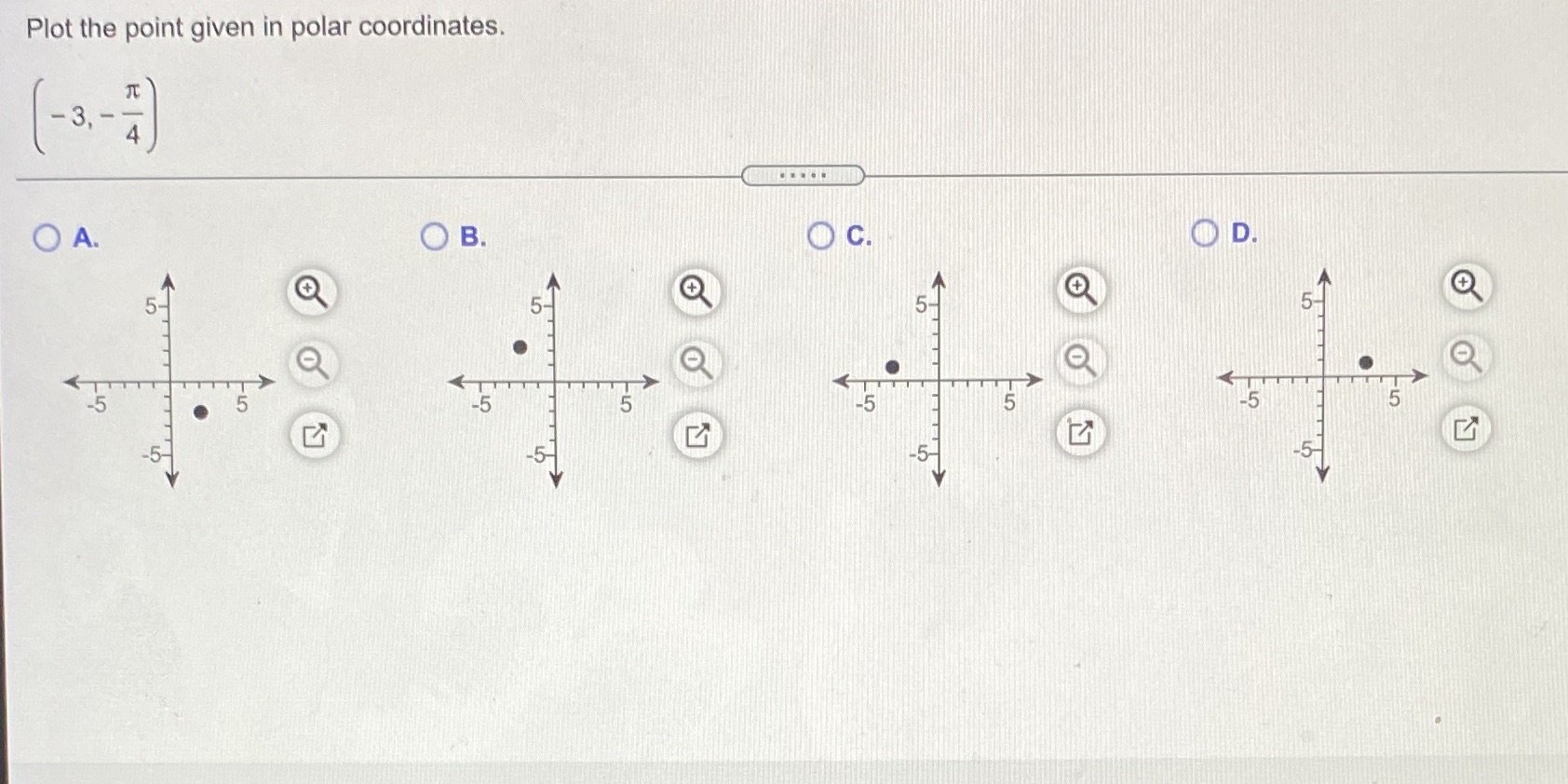 polar coordinates. - 3, O A. OB. O c. OD. 5- +