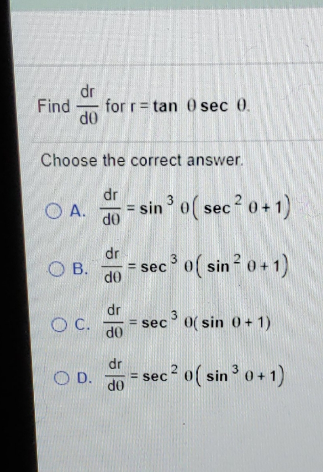 sec 0. do Choose the correct answer. dr OA. do = sin