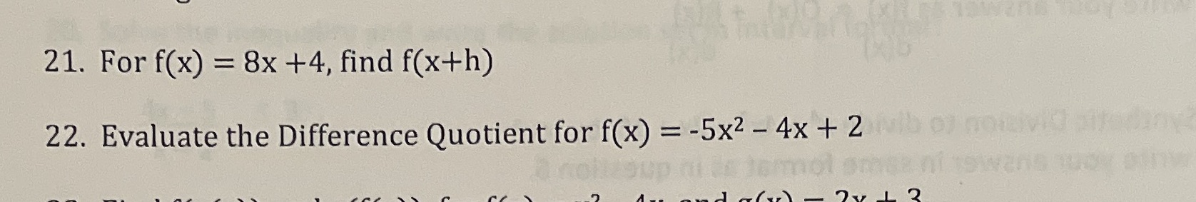 Difference Quotient for f(x) = -5x2 - 4x + 2 2