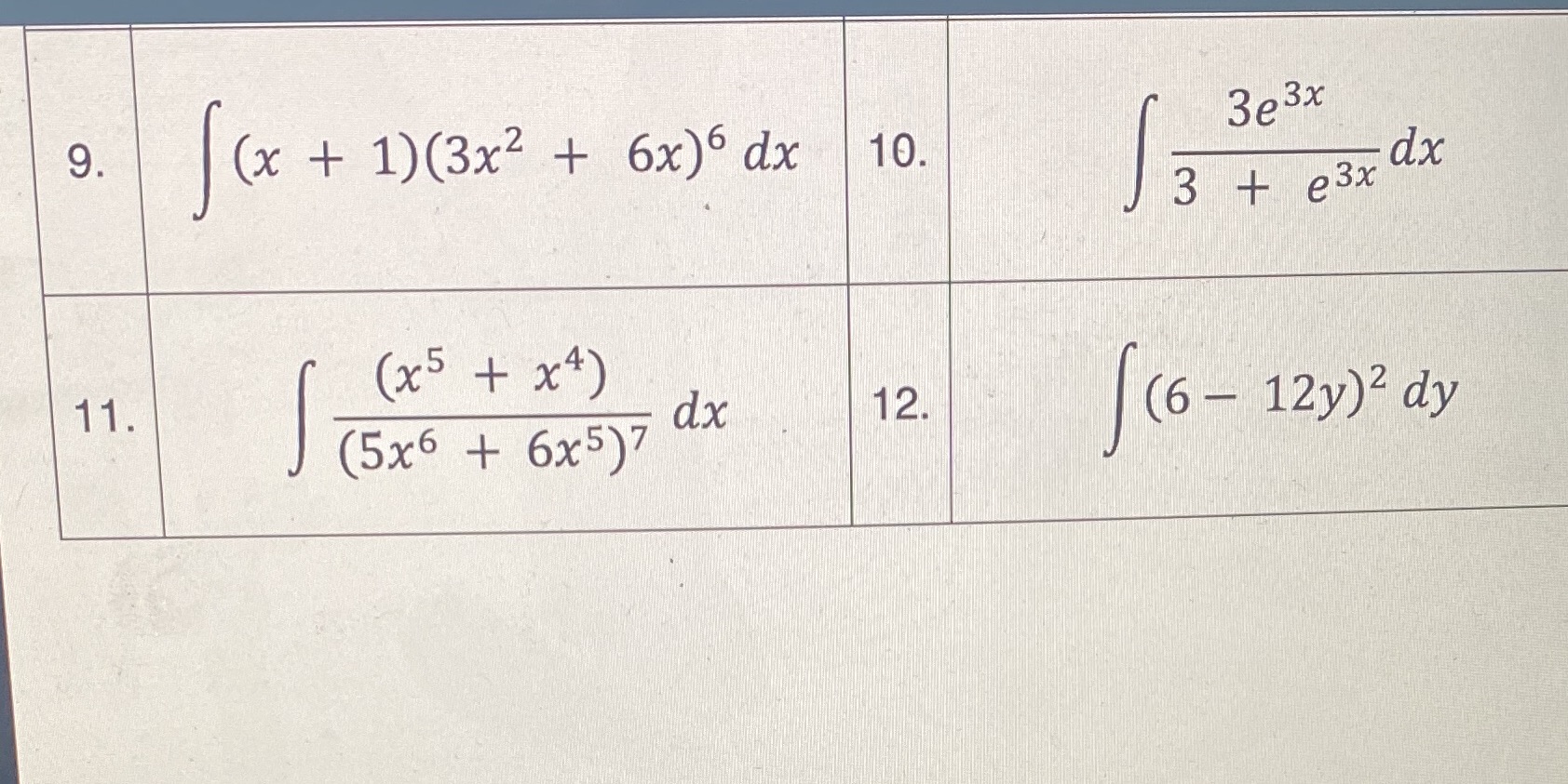 12. 3 3e3x dx 12y)2 dy