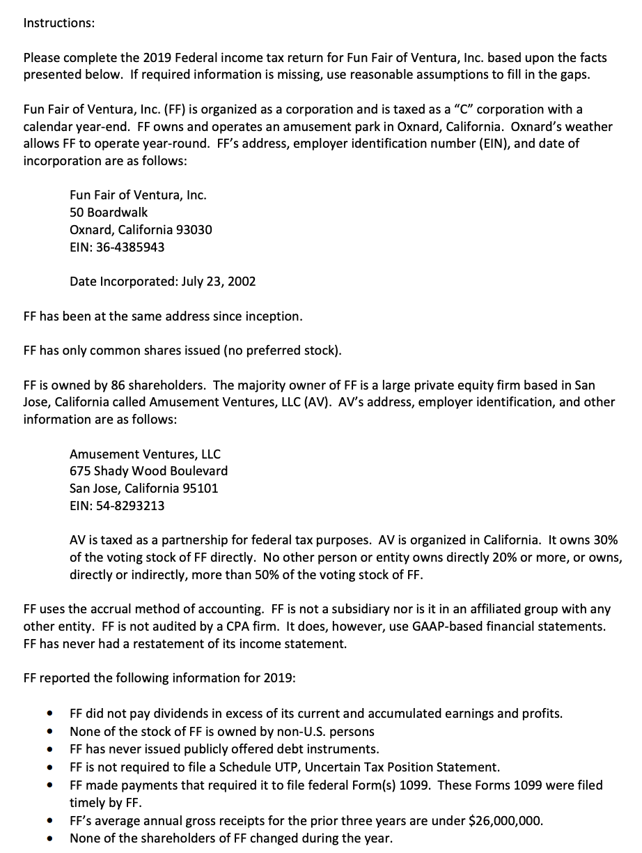 corporation with a calendar year-end. FF owns and operates an amusement park