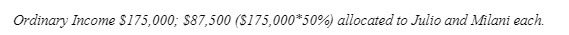 Ordinary Income Sl 75, 000; S87, 500 (Sl 75, allocated to Julio