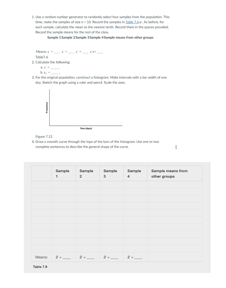 1. use a random number generator to randomly select four samples from