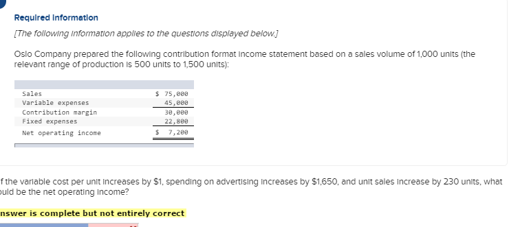 Company prepared the followlng contrlbutlon format Income statement based on a sales