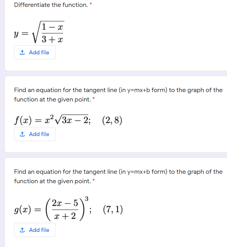 Differentiate the function. * _ 1 a; y 3+m .1. Add