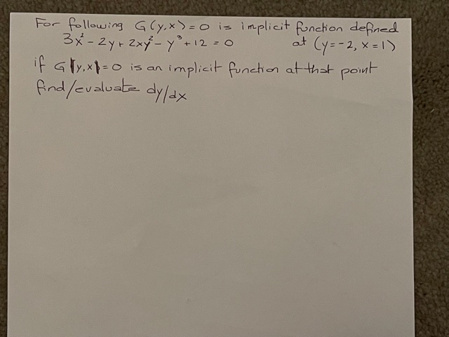 For following G ( y. x )= 0 is implicit function