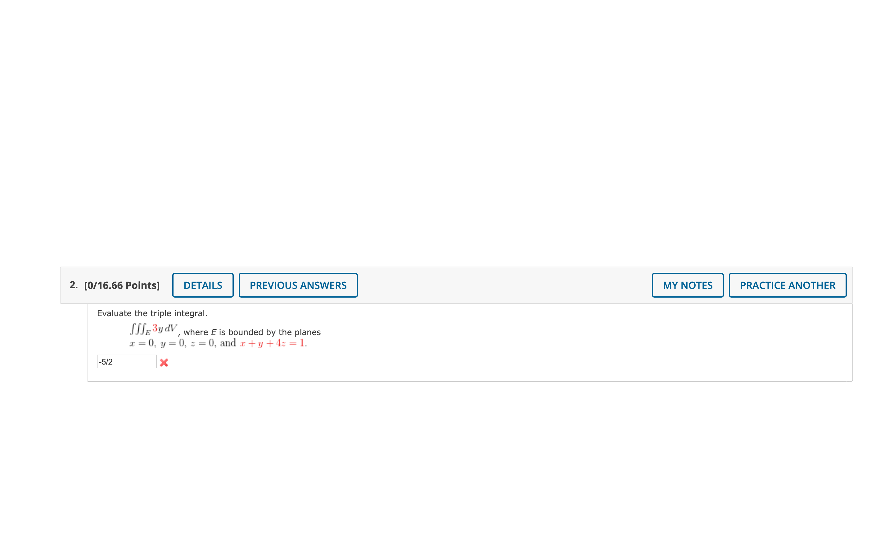 the triple integral. ffngydv, where E is bounded by the planes 1:0,