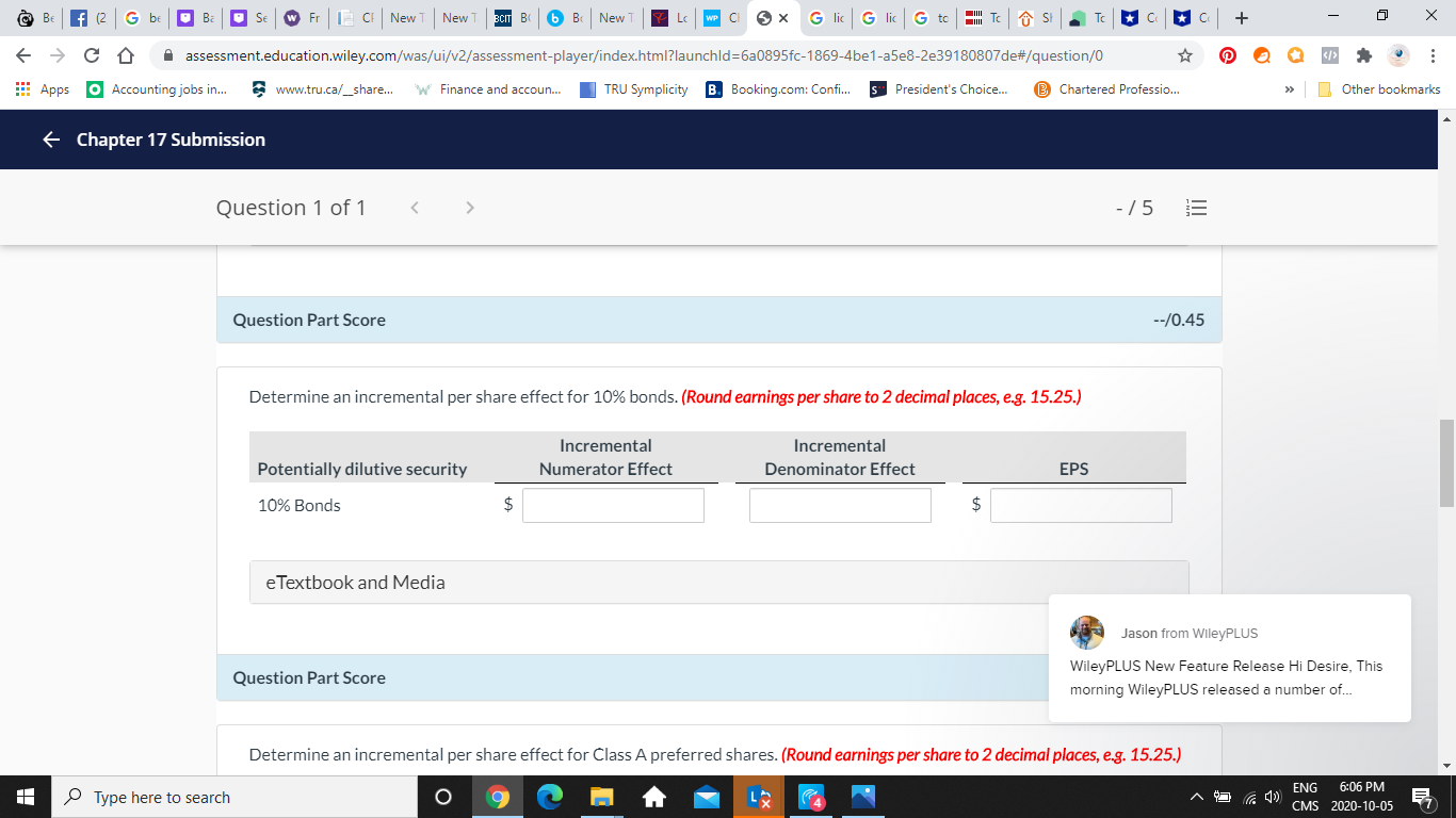 --/0.45 Calculate the income effect of the dividends on Class B preferred