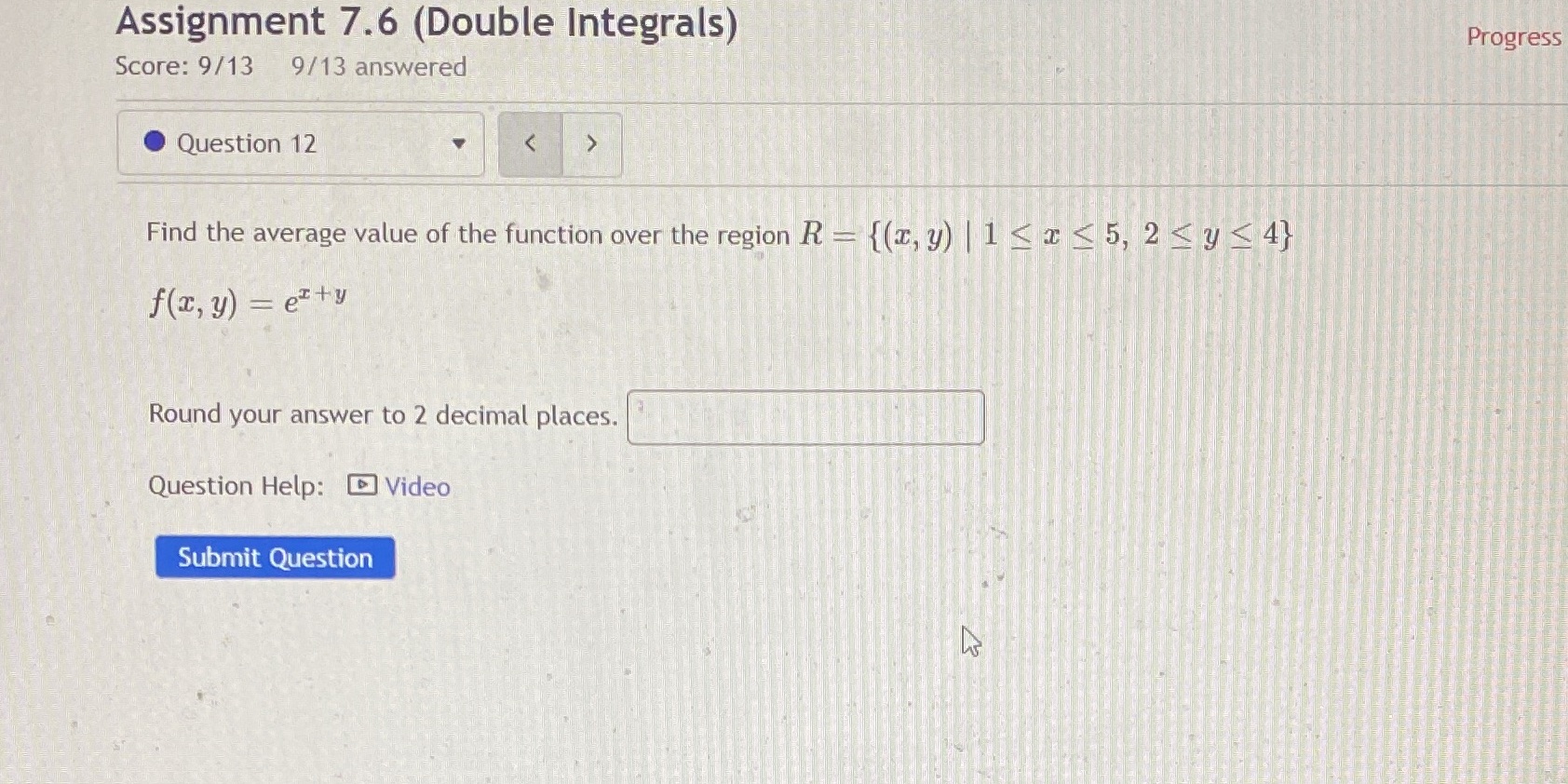the average value of the function over the region R f@,y) et+Y