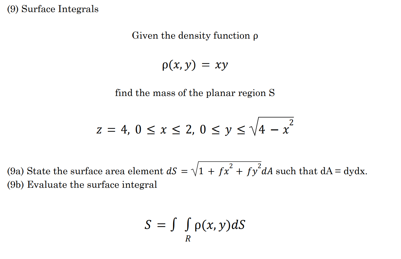 p p (x, y) = xy find the mass of the planar