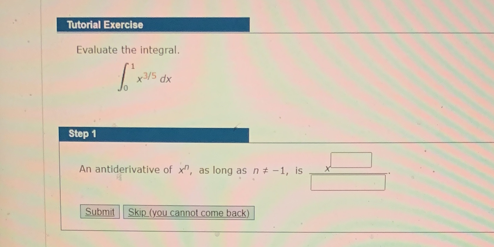 of x", as long as n # -1, is Submit Skip (you