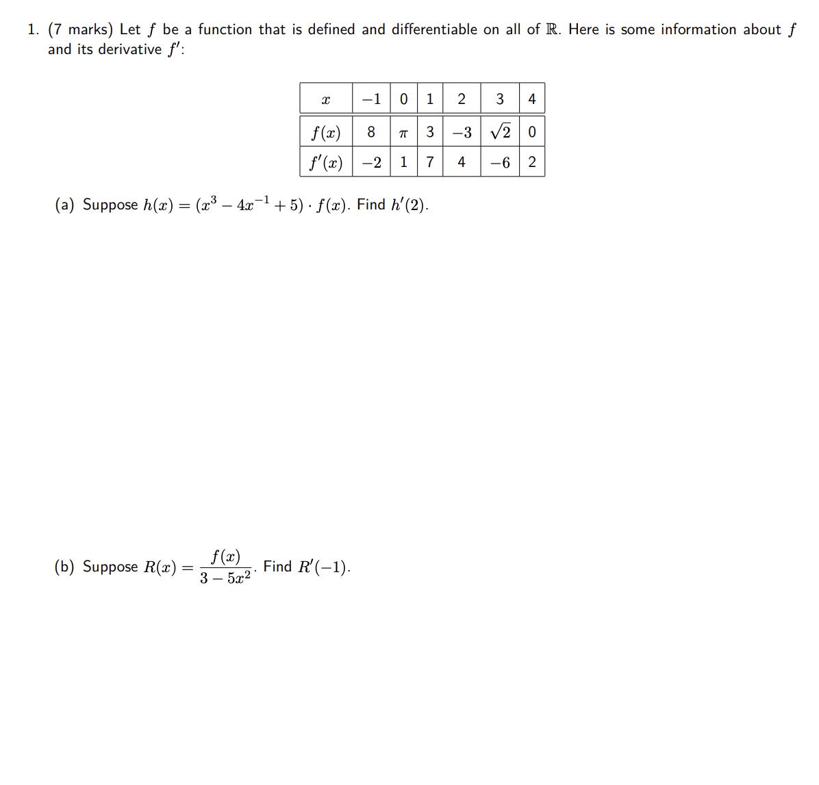  1. (7 marks) Let f be a function that is defined
