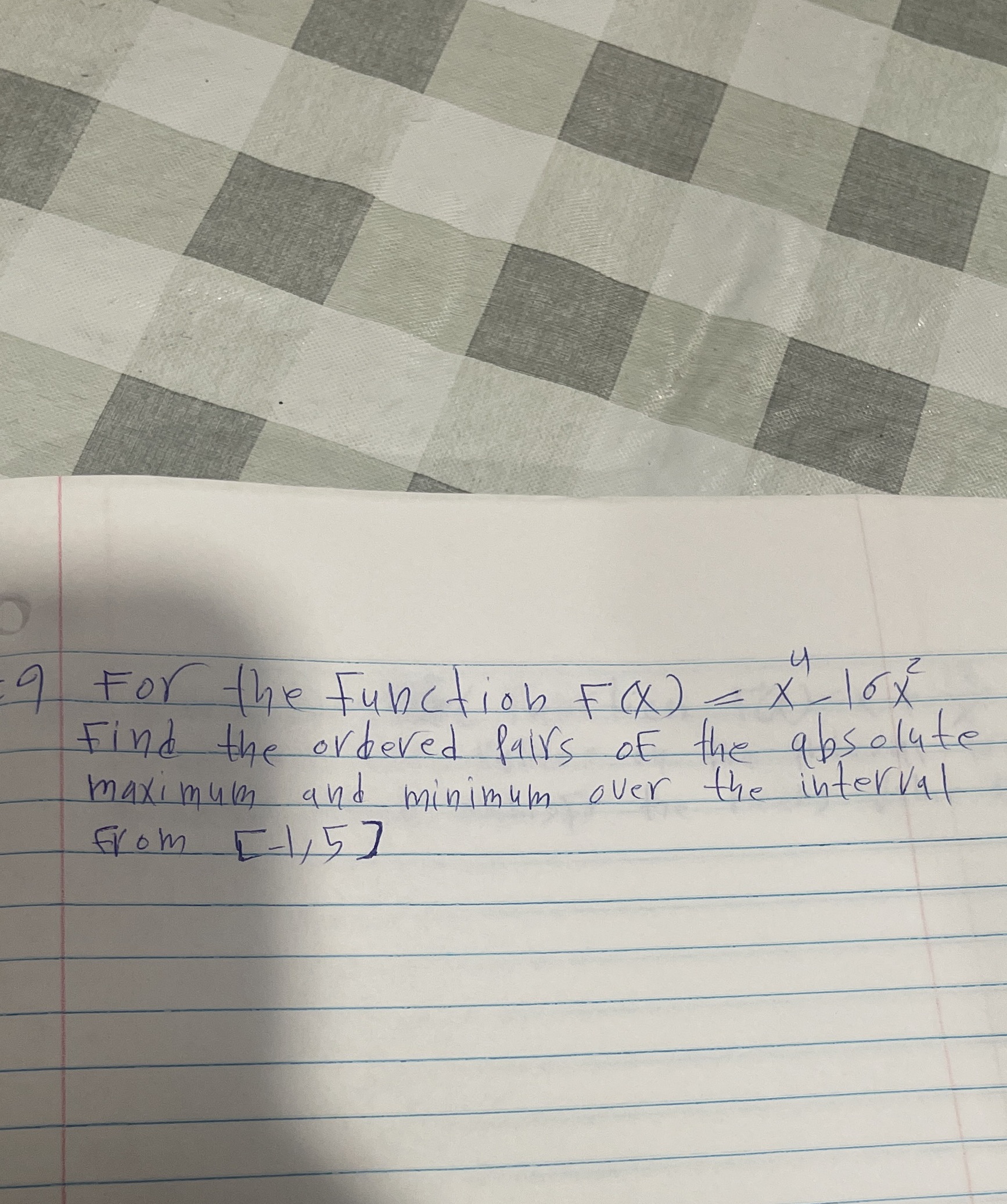 ordered pairs of the absolute maximum and minimum over the interval From