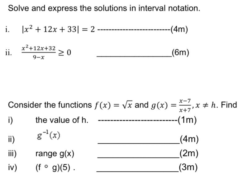  Solve and express the solutions in interval notation. i. (x2 +