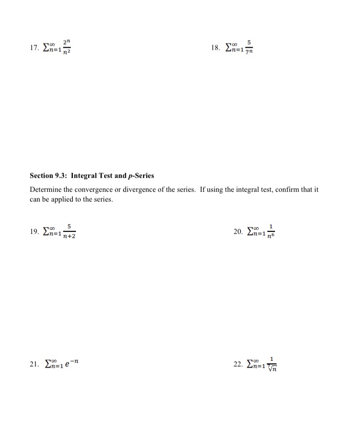 17. 2n=1 72 18. So S Section 9.3: Integral Test and