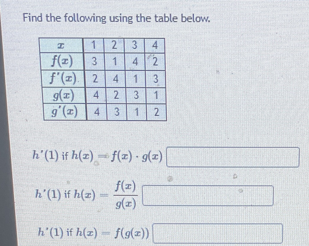  Find the following using the table below. 2 1 3 f(I)