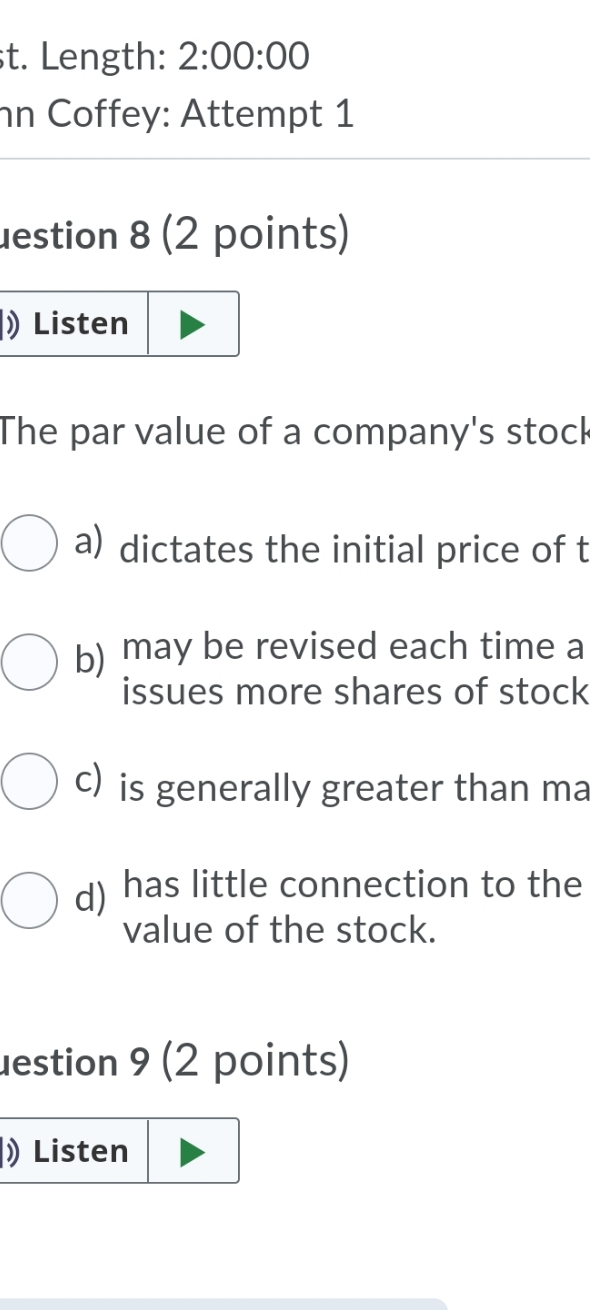  Answer the question t. Length: 2:00:00 n Coffey: Attempt 1 lestion
