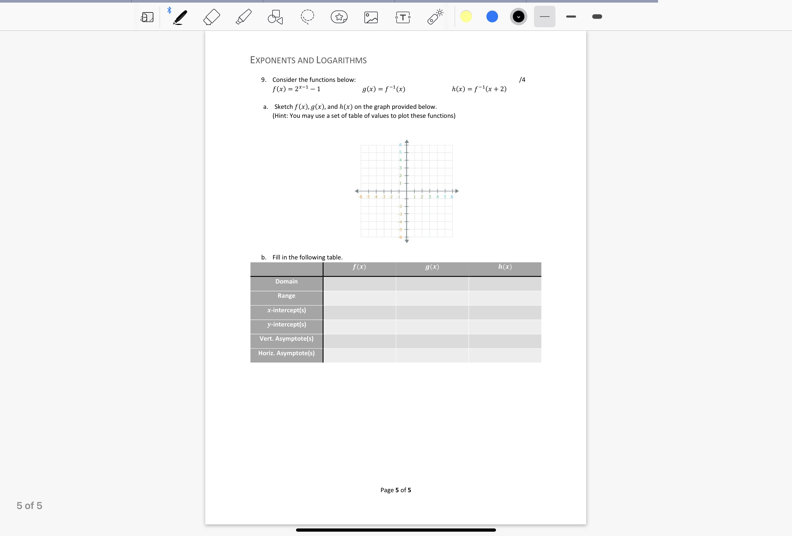  - - EXPONENTS AND LOGARITHMS 9. Consider the functions below: /4