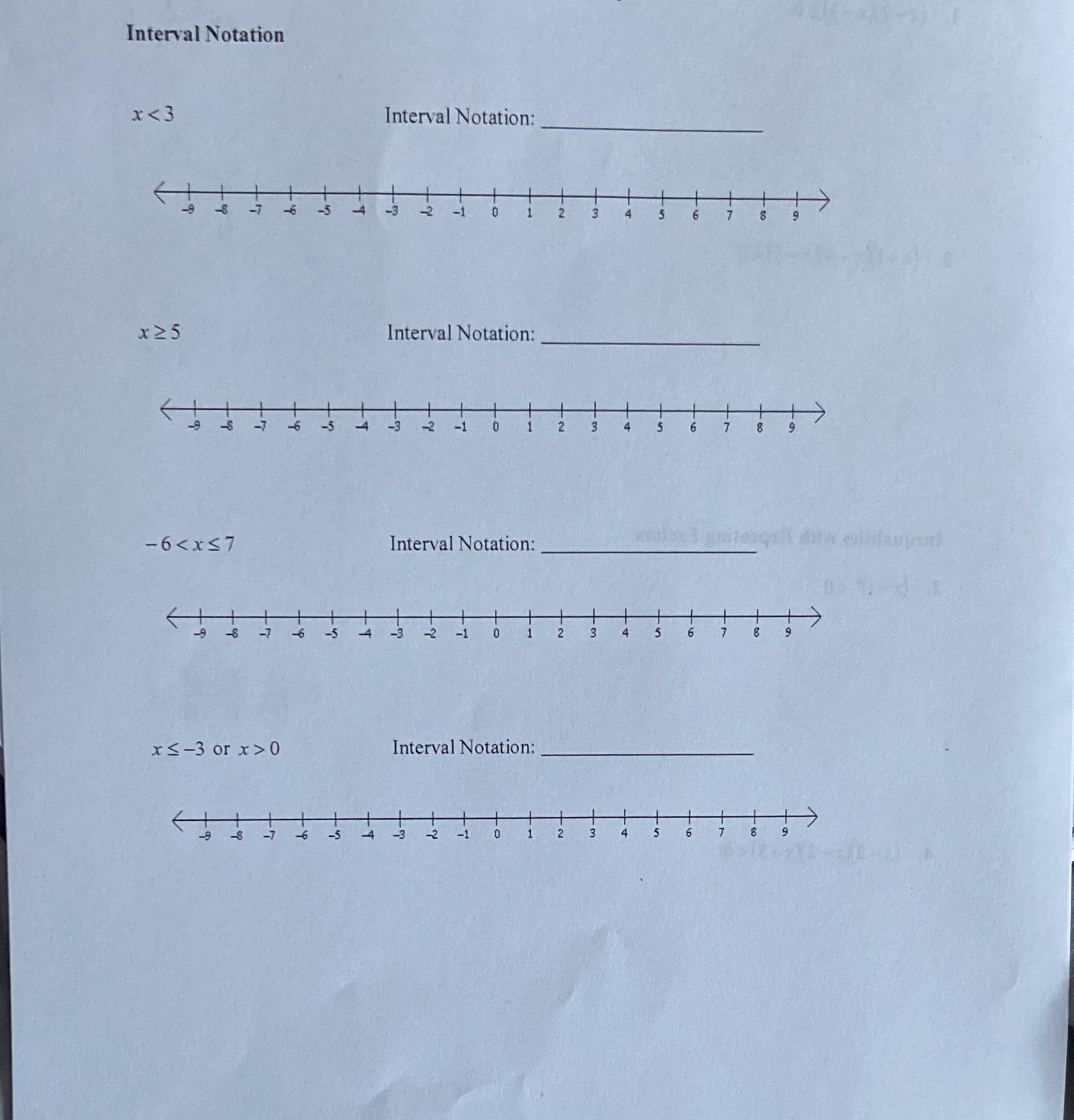 Interval Notation Interval Notation: Interval Notation: -1 -1 -1 -9 -6 0