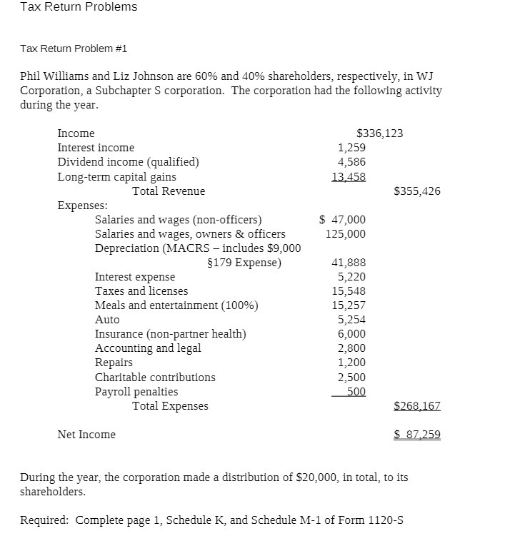 are 60% and shareholders, respectively, in WJ Corporation, a Subchapter S corporation.