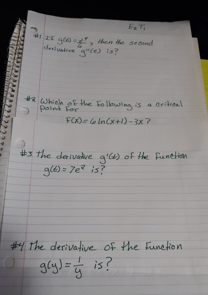 the second derivative g" (t ) is ? #& Which of the