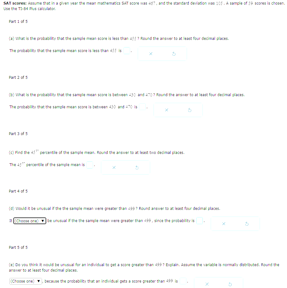 the probability that x will be less than 45 . Round the