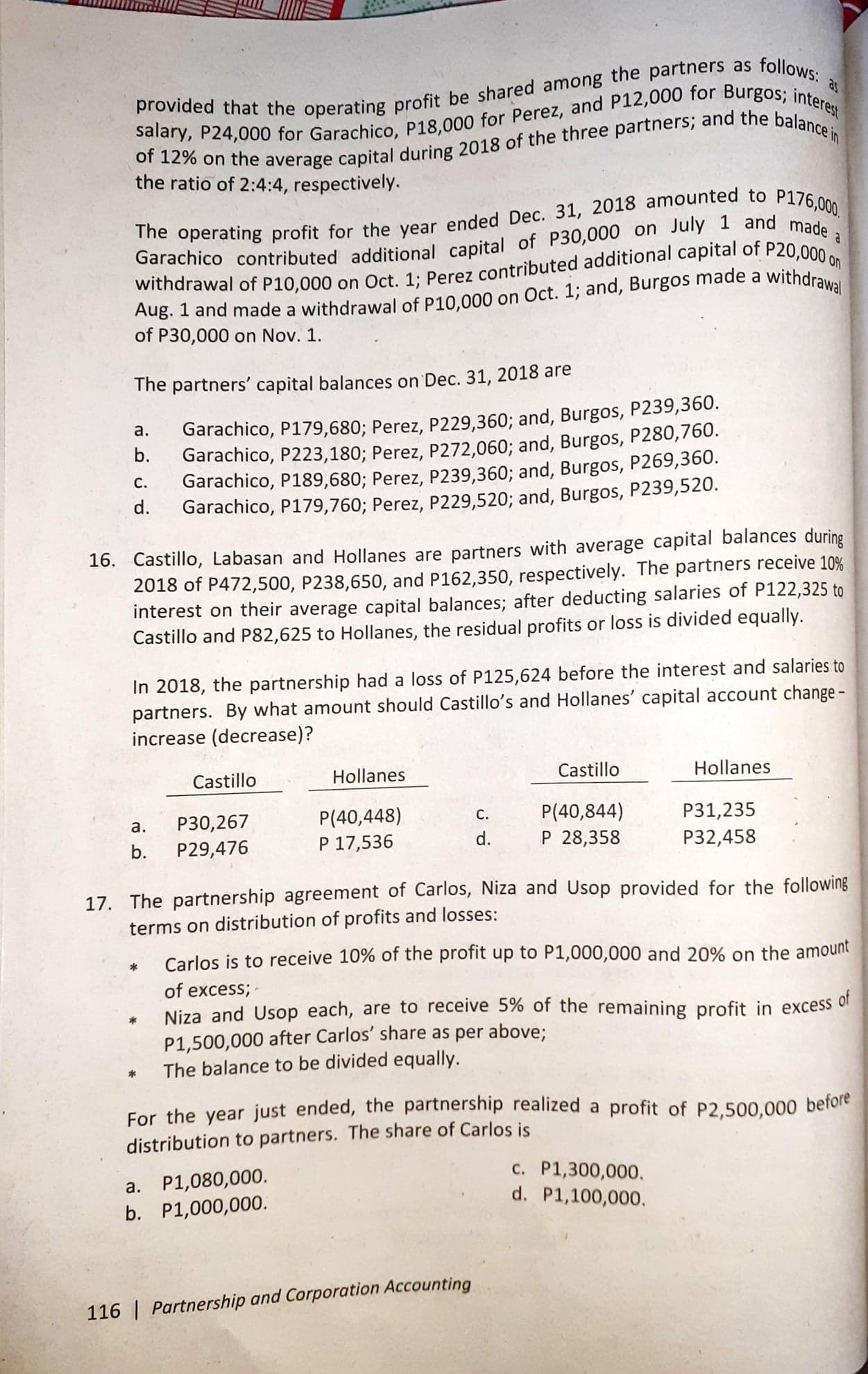 P20,000. c. P 5,000. b. P18,000. d. P(3,000). 3. Villena, a partner